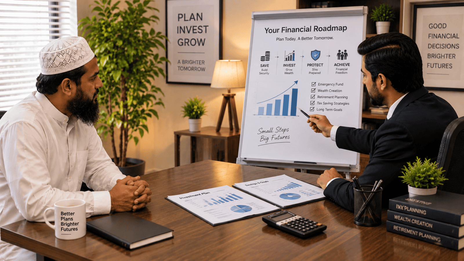 A couple meeting a financial advisor